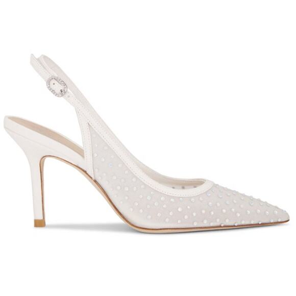 Stuart Weitzman Emilia Mesh 100 Slingback in White & Frosted White – EUC Size 8 - Picture 3 of 10